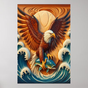 Poster Águia Majestosa Enrolando um Peixe 24x36