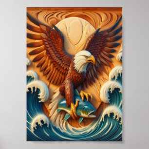 Poster Águia Majestosa Enrolando um Peixe 7x5