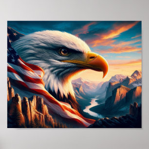 Poster Águia Majestosa Mesclada Com Bandeira Americana 10