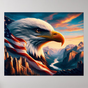 Poster Águia Majestosa mesclada com o sinalizador america