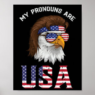 Poster Águia Mullet Meus Pronomes EUA 4 De Julho Homens M