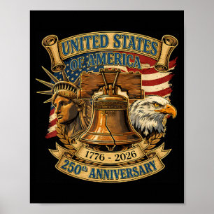 Poster Águia patriótica e bandeira 250 anos americano 4 d