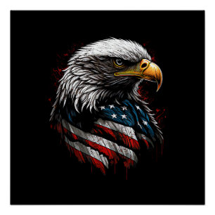 Pôster Águia Patriótica EUA Bandeira Americana 4 de Julho