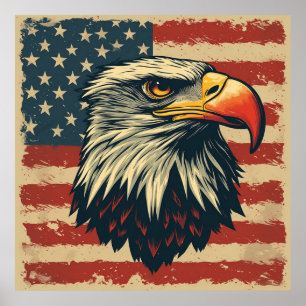 Poster Águia Vintage com Bandeira Americana – Arte Retro
