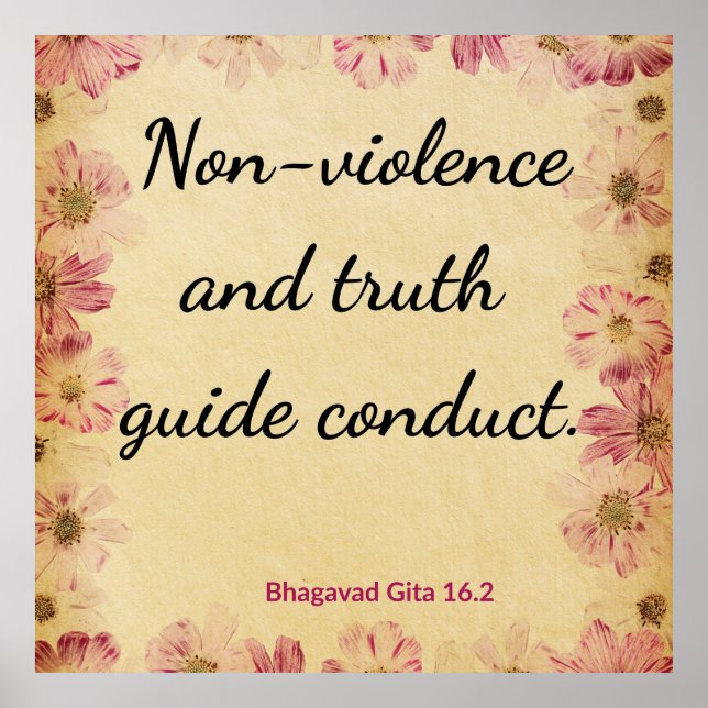 Poster Ahimsa Beige Pink Gita Conduct Truth Floral Print (Frente)