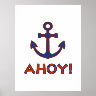 Poster AHOY! Design de Bóia + Âncora Vermelho+Azul