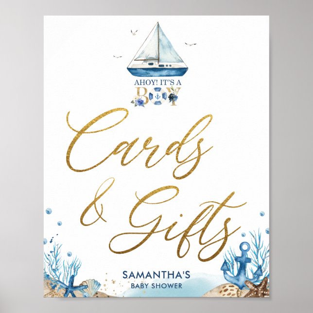 Poster Ahoy, é um Chá de fraldas de cartas náuticas. (Frente)