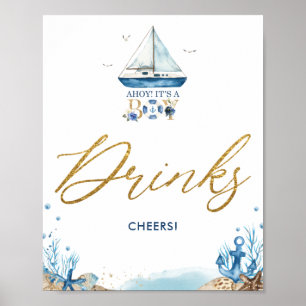 Poster Ahoy É um Chá de fraldas Náutico Bebe Cheers