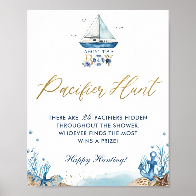 Poster Ahoy, é um Chá de fraldas náutico, "Caça Pacificad (Frente)