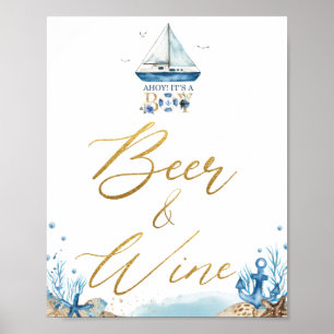 Poster Ahoy É um Chá de fraldas náutico de vinho 