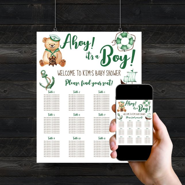 Poster Ahoy é um gráfico de assentos de menino (Ahoy it's a boy baby shower seating chart welcome sign editable template poster digital download)