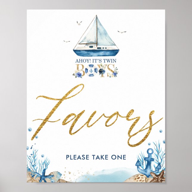 Poster Ahoy It's Twin Boys Nautical Baby Shower Favors (Frente)