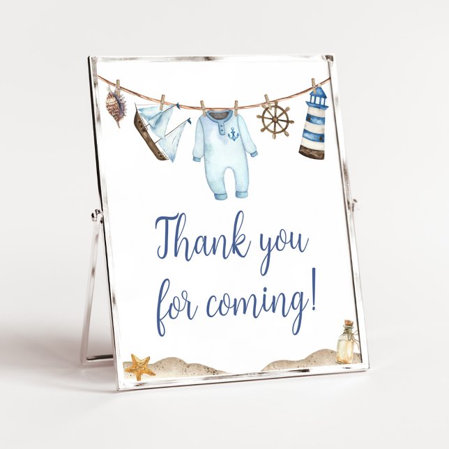 Poster Ahoy, marinheiro náutico Obrigado por vir (Nautical Ahoy Baby Shower Thank you for Coming Sign)