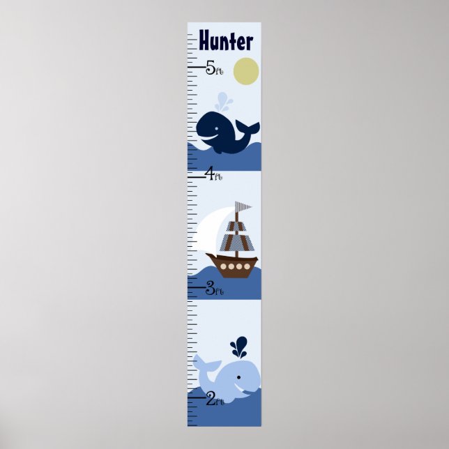 Poster Ahoy Mate/Sailboat/Whale Growth Chart Manter a 8x4 (Frente)