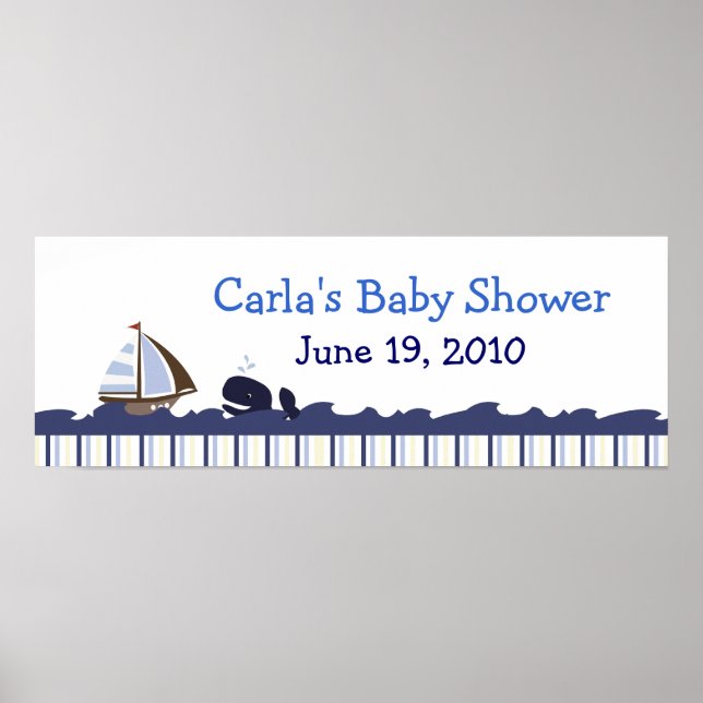 Pôster Ahoy Mate Whale Personalized Baby Shower Banner (Frente)