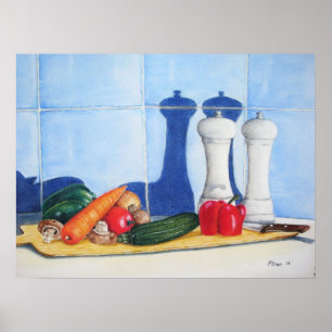 Pôster ainda vegetais da pintura da vida no conselho de