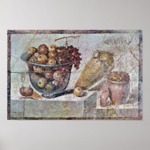 Poster Ainda vida com a bacia de vidro de fruta e de