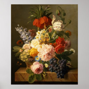 Pôster Ainda vida com flores e fruta, 1827