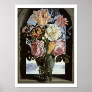 Poster Ainda vida das flores em um vidro de bebendo