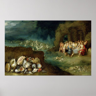 Pôster Ainda vida dos escudos com o banquete dos deuses