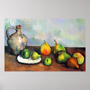 Pôster Ainda vida, frasco e fruta por Paul Cezanne