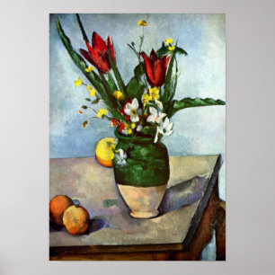 Pôster Ainda vida, tulipas e maçãs por Paul Cezanne