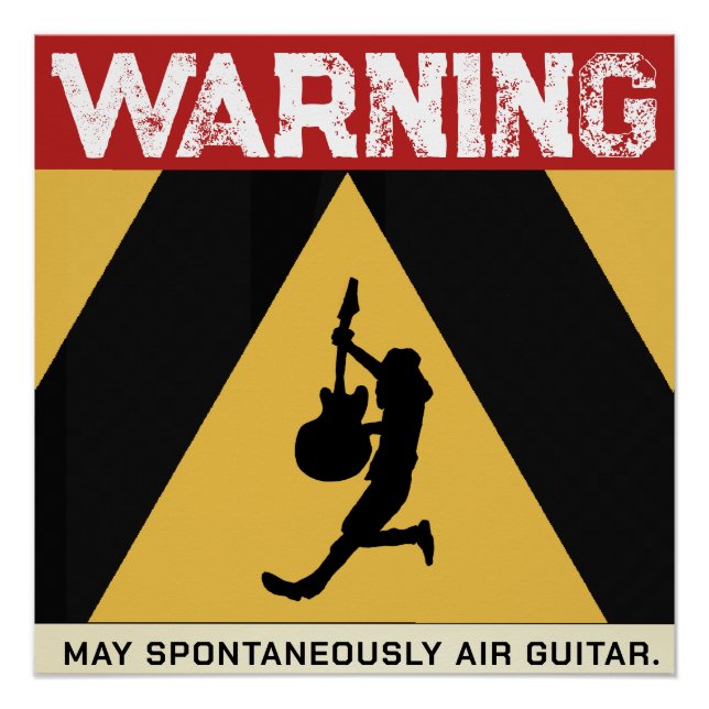 Pôster Air Guitar Hazard Ahead! Humorous Warning  (Frente)