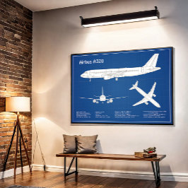 Poster Airbus A320 - Desenhos de Plano de Avião Planos AB