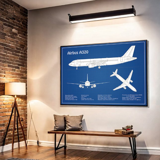 Poster Airbus A320 - Desenhos de Plano de Avião Planos AB (Airbus A320 - Airplane Blueprint Drawing Plans ABD. Poster)