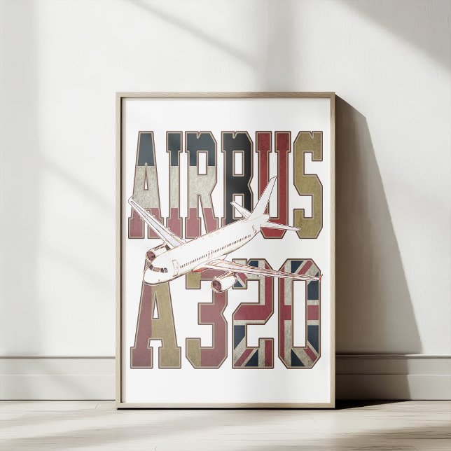 Poster Airbus a320 Jetliner. Vintage European Flags (Airbus a320 Jetliner. Vintage European Flags. Poster)