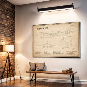 Poster Airbus A320 - Planos de desenho do avião Blueprint