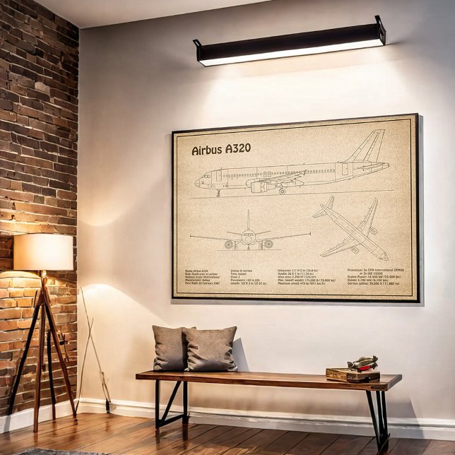 Poster Airbus A320 - Planos de desenho do avião Blueprint (Criador carregado)