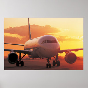 Pôster Airbus A320 - Suportação no por do sol