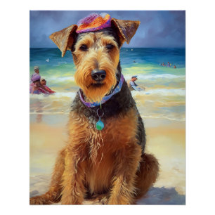 Pôster Airedale na Praia, presente de verão para amantes 