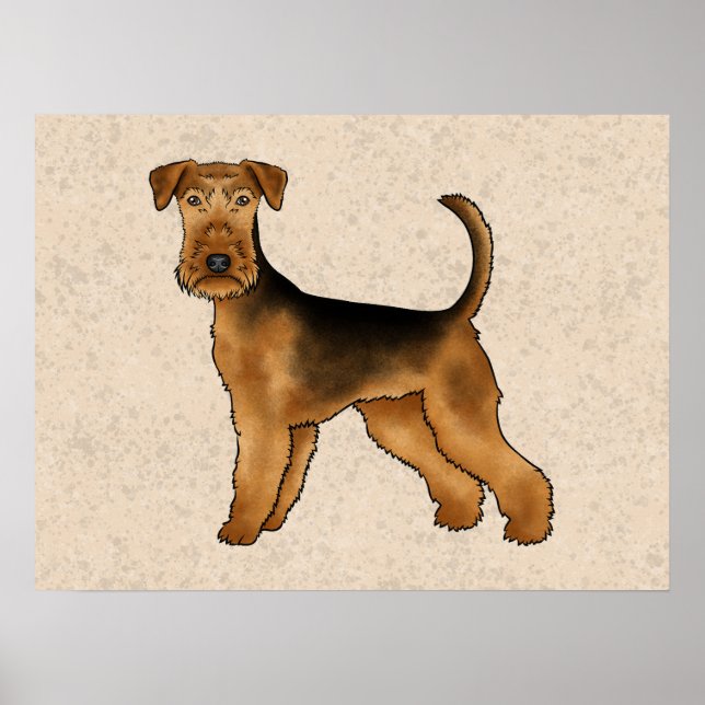 Poster Airedale Terrier Cachorro de Desenho Animado Fofo  (Frente)