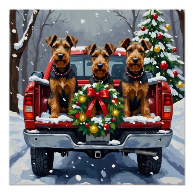 Pôster Airedale Terrier Christmas Red Truck Holiday (Frente)