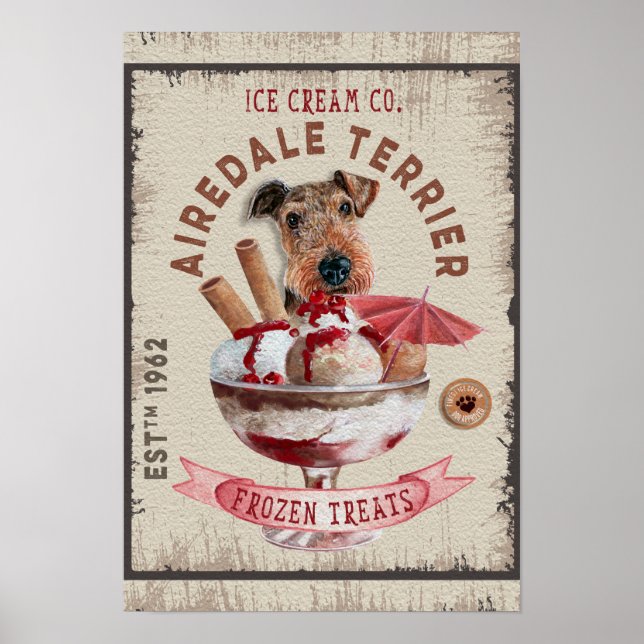 Poster Airedale Terrier Ice-Creme Funny Tratamentos Conge (Frente)
