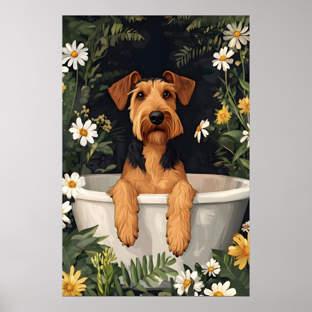 Poster Airedale Terrier In Bathtub Poster, Funny Dog (Frente)