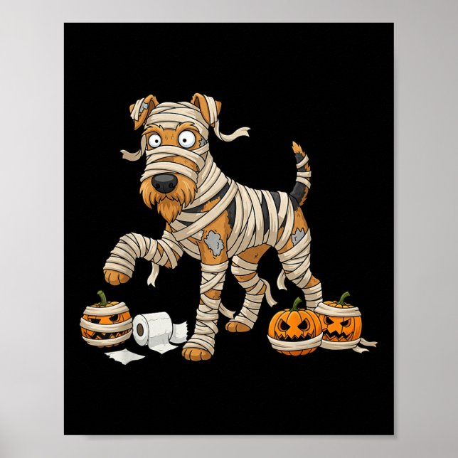 Poster Airedale Terrier Mummy Pumpkin Halloween Crianças  (Frente)