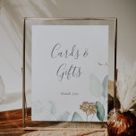 Poster Airy Greenery e Cartões e Presentes Dourados<br><div class="desc">Este verniz e cartões de folha de ouro e sinal de presentes é perfeito para um casamento ou chá de panela moderno. O elegante design botânico apresenta uma aquarela clara e arejada, eucalipto, acentuado com folhas de brilho de ouro branco. A linha de texto na parte inferior da placa pode...</div>