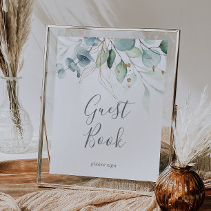 Poster Airy Greenery e Dourado Leaf Guest Book Sinal