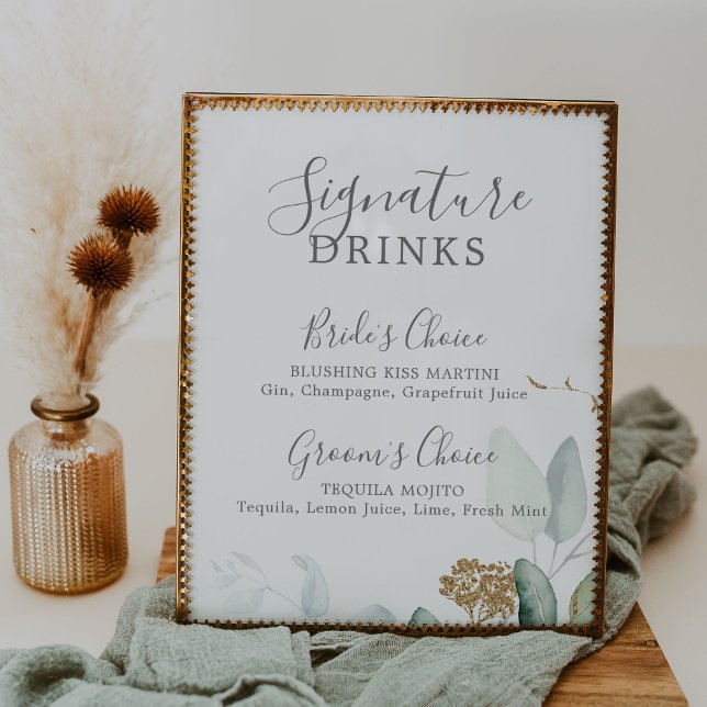 Poster Airy Greenery e Dourado Sinal de Bebidas de Assina (Criador carregado)
