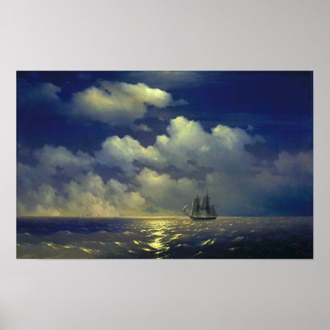 Poster Aivazovsky - Brig Mercury, Vitória Sobre 2 Turcos. (Frente)