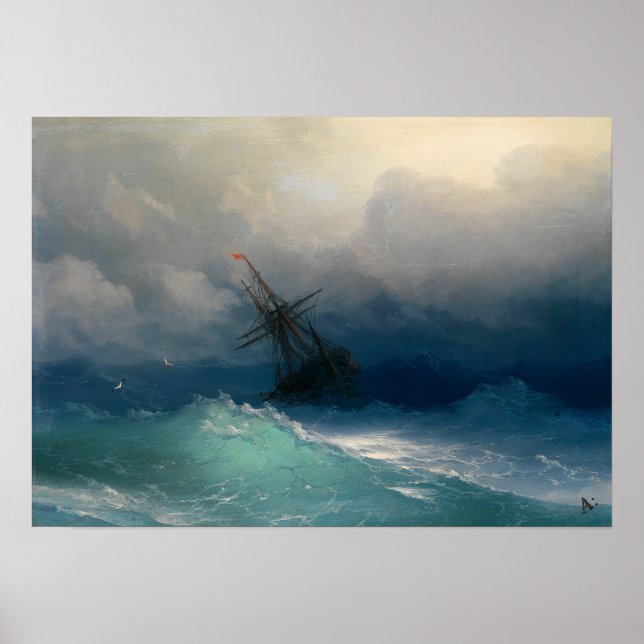 Poster Aivazovsky - Navio Nos Mares De Tempestade (Frente)