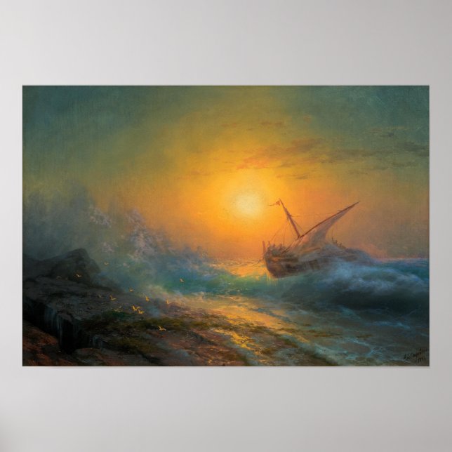Poster Aivazovsky - Stormy Sea In The Sunset 1896 (Frente)