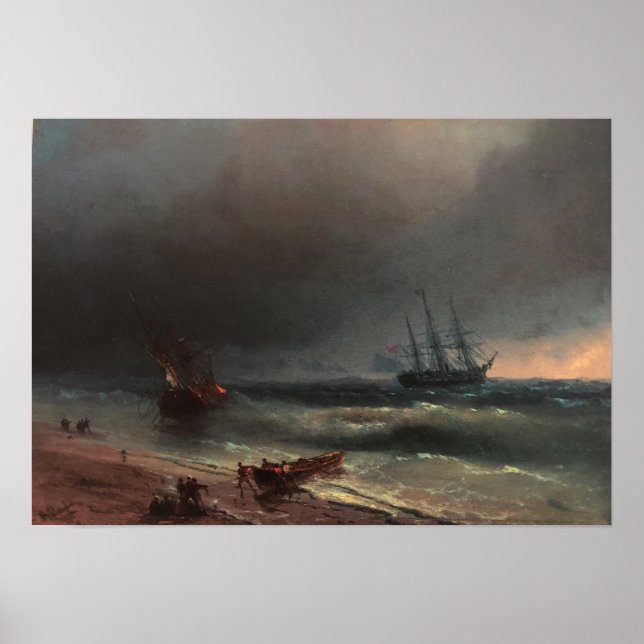 Poster Aivazovsky - Tempestade Fora Da Praia (Frente)