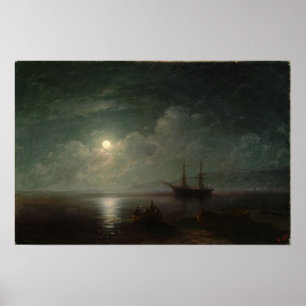 Poster Aivazovsky - Uma Paisagem Marítima Com Lua Complet