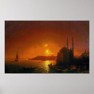 Poster Aivazovsky - Vista de Constantinopla com Luar…