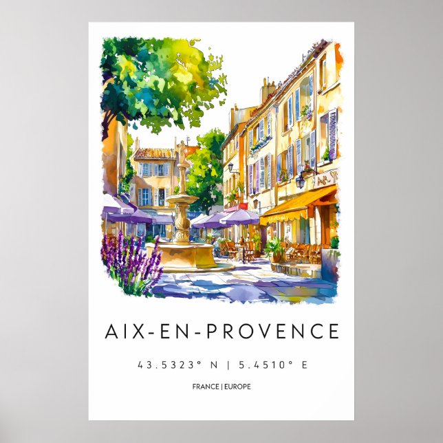 Poster Aix En Provence Watercolor Park National Travel (Frente)