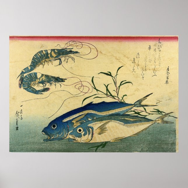 Pôster Aji & Ebi - Peixe Japonês Colorido de Hiroshige (Frente)